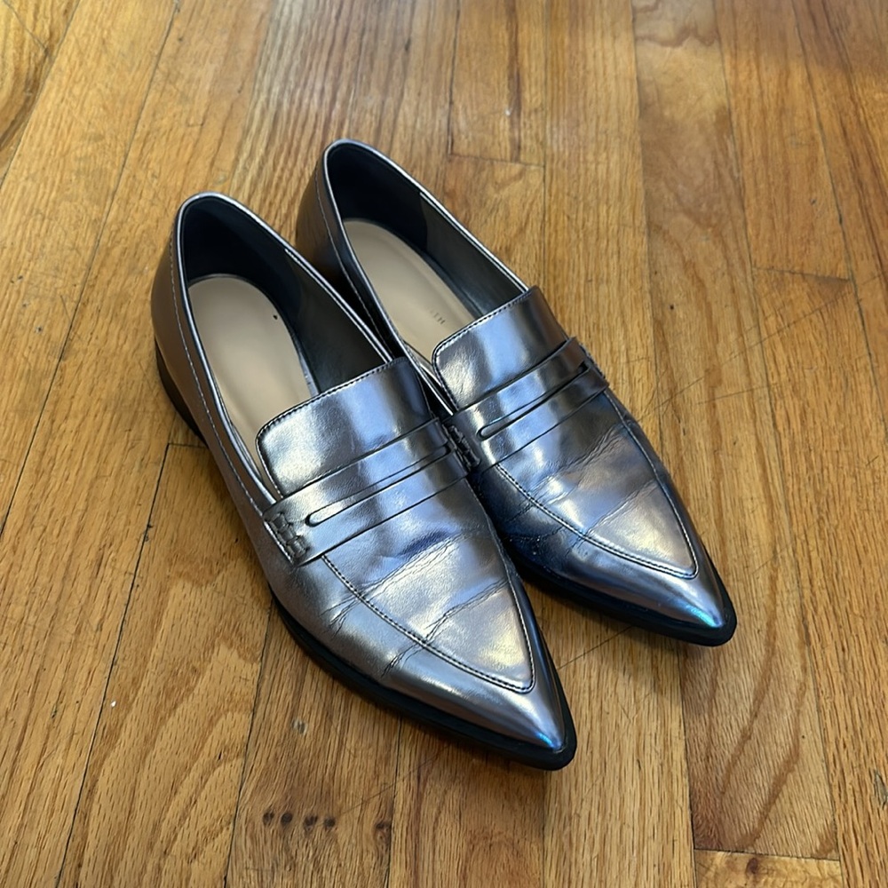 Charles & Keith Metallic Pointy Toe Loafers